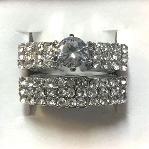 New Sterling silver white sapphire wedding ring set size 5.25